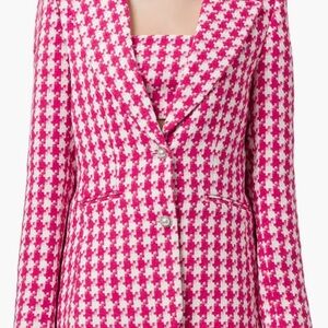 NWT Wayf Hot Pink and White Tweed Houndstooth Blazer